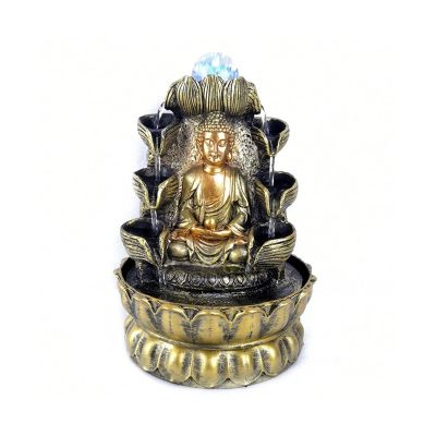 Indoor Tabletop Fountains Zen Water Sound Desktop Waterfall Fountain Lucky Feng Shui Ball Fountains Gold Buddha Statue Lotus Peaceful Home Decoration Decoration Meditation Fountain