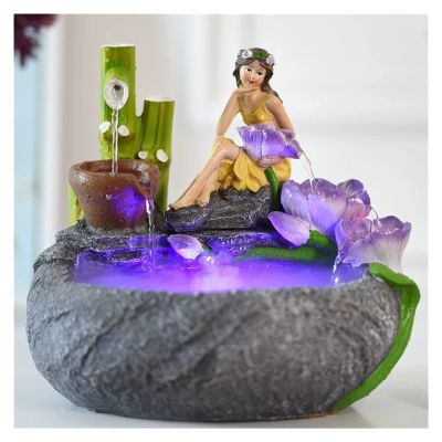 BNNP Indoor Tabletop Fountains Resin Flower Fairy Figure Water Fountain Crafts Wedding Gift Indoor Waterscape Creative Office Desktop Feng Shui Ornaments Decoration Meditation Fountain (Color : B)
