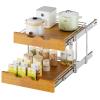 DINDON 2 Tier Pull Out Cabinet Organizer (20" W x 21" D) Slide Out Wood Shelf Double Tier Kitchen Wire Basket with Chrome Finish view 1