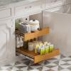 DINDON 2 Tier Pull Out Cabinet Organizer (20" W x 21" D) Slide Out Wood Shelf Double Tier Kitchen Wire Basket with Chrome Finish view 2