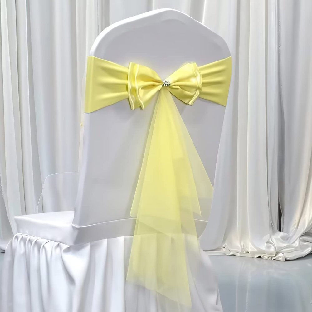50Pcs Stretch Satin Chair Sashes Bows Chair Bands Decor for Hotel Wedding Reception Party Event Chair Cover Decoration Light Yellow