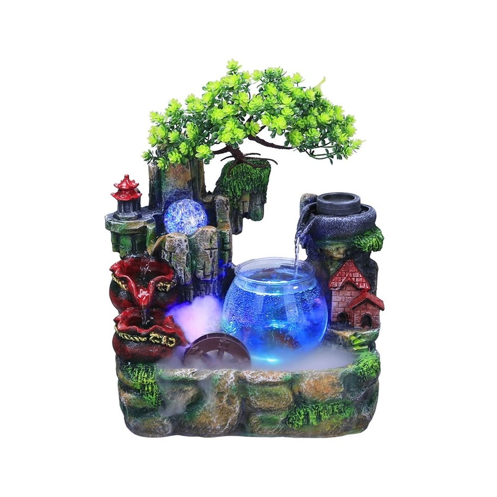 BNNP Indoor Tabletop Fountains Resin Mini Fish Tank Indoor Rockery Fountain Waterfall Feng Shui Desktop Waterscape Office Table Ornaments Hand Made Decoration Meditation Fountain