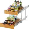 DINDON 2 Tier Pull Out Cabinet Organizer (14" W x 21" D) Slide Out Wood Shelf Double Tier Kitchen Wire Basket with Chrome Finish view 1