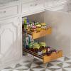 DINDON 2 Tier Pull Out Cabinet Organizer (14" W x 21" D) Slide Out Wood Shelf Double Tier Kitchen Wire Basket with Chrome Finish view 2