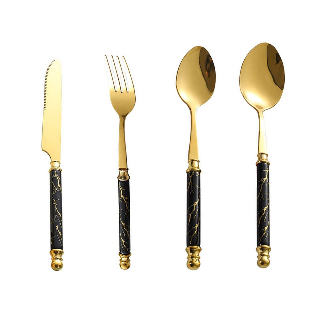 16 Piece Black Silverware Set for 4 Stainless Steel Flatware Sets Ceramic Handle Kitchen Cutlery Utensil Include Knife Spoon Fork Teaspoon Mirror Polished