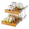 DINDON 2 Tier Pull Out Cabinet Organizer (17" W x 21" D) Slide Out Wood Shelf Double Tier Kitchen Wire Basket With Chrome Finish view 1
