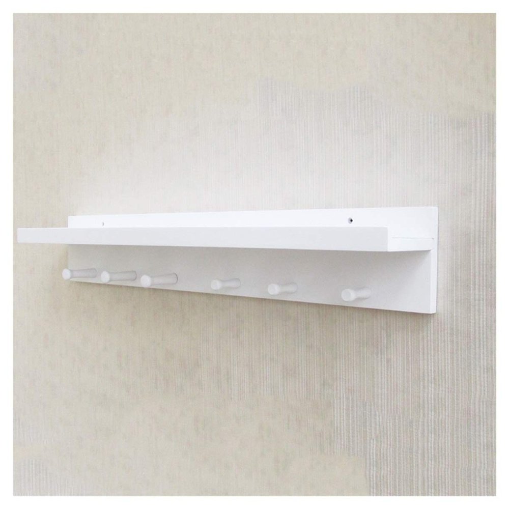 rUrEu Coat Rack Wall Mounted for Entryway,Wall Hanging Shelf Coat Hooks for Wall Coat Hook Rack with 5 Dual Hooks for Bathroom, Living Room, Bedroom/White/6 Hooks