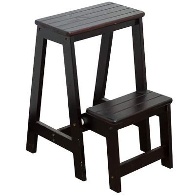 DASHADAO Indoor Climbing Stool, Household Goods 2 Steps Folding Step Ladder Wooden Ladder, Home Interior Stair Step Stool, Wooden Kitchen Step Chair Maximum Load 150Kg/White (Black)