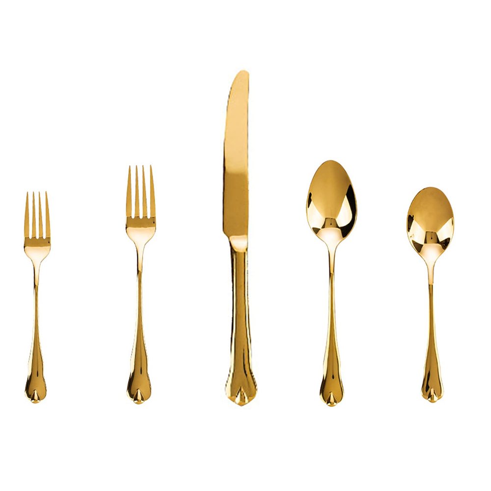 Gold Silverware Set 40 Piece Bordered Flatware Set for 8 Durable 18/10 Stainless Steel Tableware Sets Kitchen Cutlery Utensil Mirror Polished