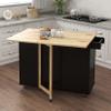 Kitchen Cart Utility Storage Trolley with Extensible Solid Wood Table Top and 3 Drawers, Kitchen Island on Wheels with Large Storage Cabinet and Inner Adjustable Shelves for Dining Room view 3
