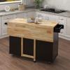 Kitchen Cart Utility Storage Trolley with Extensible Solid Wood Table Top and 3 Drawers, Kitchen Island on Wheels with Large Storage Cabinet and Inner Adjustable Shelves for Dining Room view 4