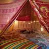Bed Canopy Curtains Boho in Stock King Queen Size Bohemian red Gold Yellow Boho Decor Silk Sari Saree Curtains Red, Yellow/Gold view 2