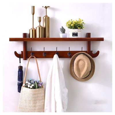 rUrEu Coat RackDecorative Key Hanging Rack with 3/4 Hooks Easy Install Wooden Key and Mail Holder for Wall Mount Entryway Decor Rack with Shelf/Brown/5 Hooks