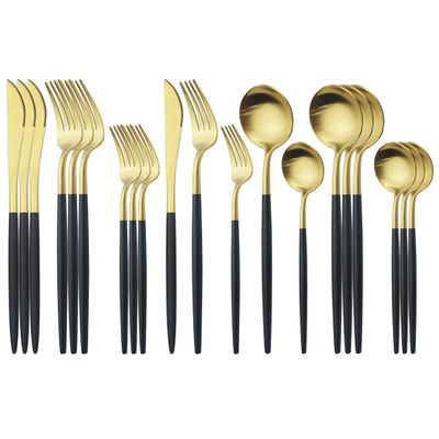 Silverware Set, 20PCS Matte Cutlery Set Knife Dessert Fork Spoon Dinnerware Set Stainless Steel Tableware Set Kitchen Dinner Set Serves for 4 Dishwasher safe (Color : Black Gold)