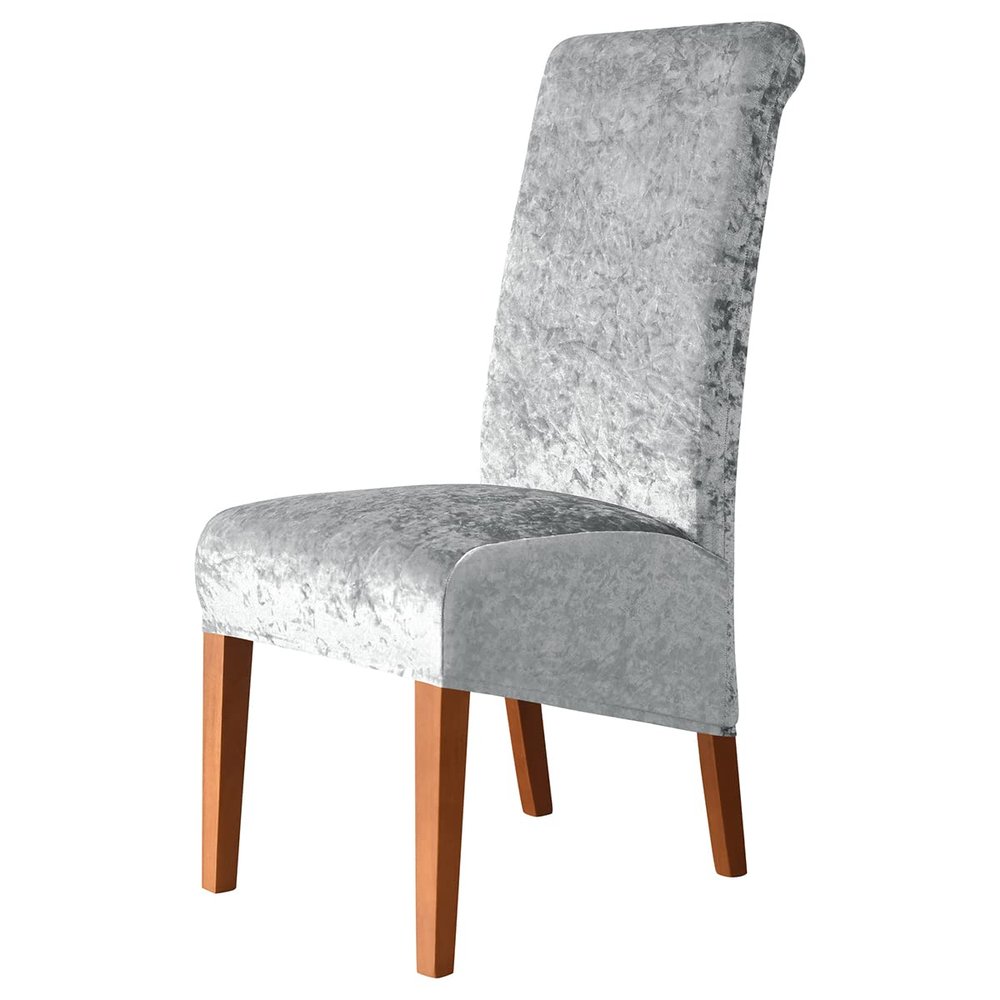 Velvet XL Dining Chair Covers - Stretch Chair Slipcovers, Spandex Parson Chair Covers for Dining Room, Wedding, Ceremony, Banquet - Silver - 6 Pieces