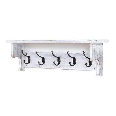 rUrEu Decorative Wall Frame,Coat Rack Wall Mounted with Storage,Coat Hook Hanger with 5 Metal Hooks, Decorative Towel Rack Behind The Door, for Entryway Bathroom Kitchen/White 2
