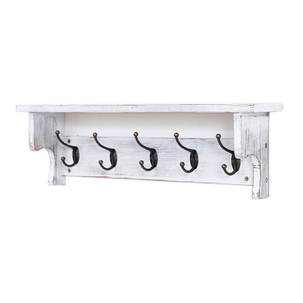 rUrEu Decorative Wall Frame,Coat Rack Wall Mounted with Storage,Coat Hook Hanger with 5 Metal Hooks, Decorative Towel Rack Behind The Door, for Entryway Bathroom Kitchen/White 2