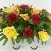 Cemetery Headstone Saddle Arrangement with Yellow Roses, Burgundy Peonies, and Swirl Roses view 2