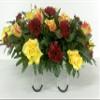 Cemetery Headstone Saddle Arrangement with Yellow Roses, Burgundy Peonies, and Swirl Roses view 3