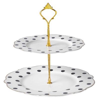 2-tier Cake Stand Ceramic Serving Tray Birthday Party Afternoon Tea Fruit Plate Dessert Cupcake Stand (Color : White, Size : 27.5 * 25.5cm)
