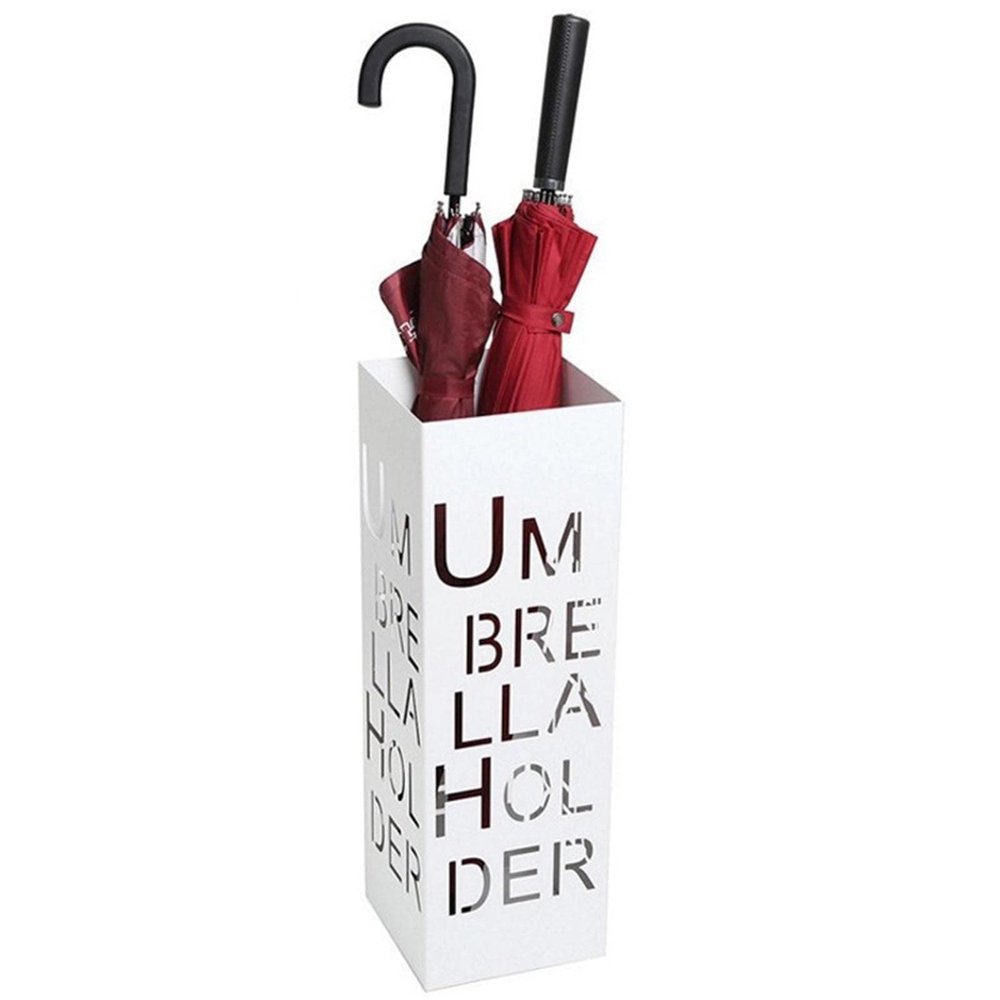 HAIXHX Metal Umbrella Holder, Entryway Freestaning Umbrella Stand Rack with 2 Hooks for Cane, Walking Stick, Wrapping Paper Holder, Stand (Color : White)