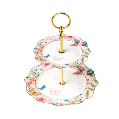 2 Tier Cake Stand Cake Display Stand Home Dessert Stand Creative Snacks For Living Room Fruit Plate For Wedding Home Party (Color : Yellow, Size : 19 * 25cm)