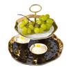 2-Tier Ceramic Cake Stand Dessert Display Stand Party Serving Tray Snack Platter Food Server Display Holder With Gold Carry Holder (Color : Black, Size : 27 * 25.5cm) view 1