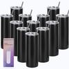 12 Pack 20 Oz Straight Skinny Tumblers,Individually Gift Boxed Stainless Steel Slim Skinny Tumbler Set Bulk, 20 Oz Insulated Slim Thin Travel Tumbler Cup for Diy, Black view 1