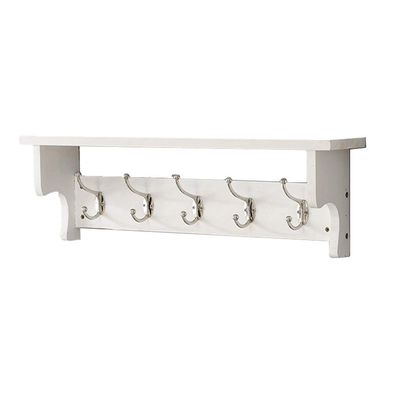rUrEu Coat Rack with Storage Stand, Vintage Coat Rack for Wall with 5 Metal Hooks, Entryway Bathroom Kitchen Closet Coat Hanger/White