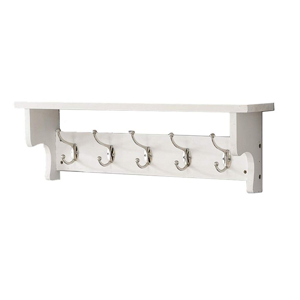 rUrEu Coat Rack with Storage Stand, Vintage Coat Rack for Wall with 5 Metal Hooks, Entryway Bathroom Kitchen Closet Coat Hanger/White