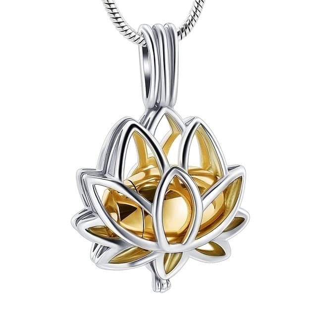 BIAIHQIE Cremation Jewelry for Ashes Stainless Steel Lotus Flower Keepsake Locket Necklace Hold Memorial - Memorial Ash Keepsake Gold