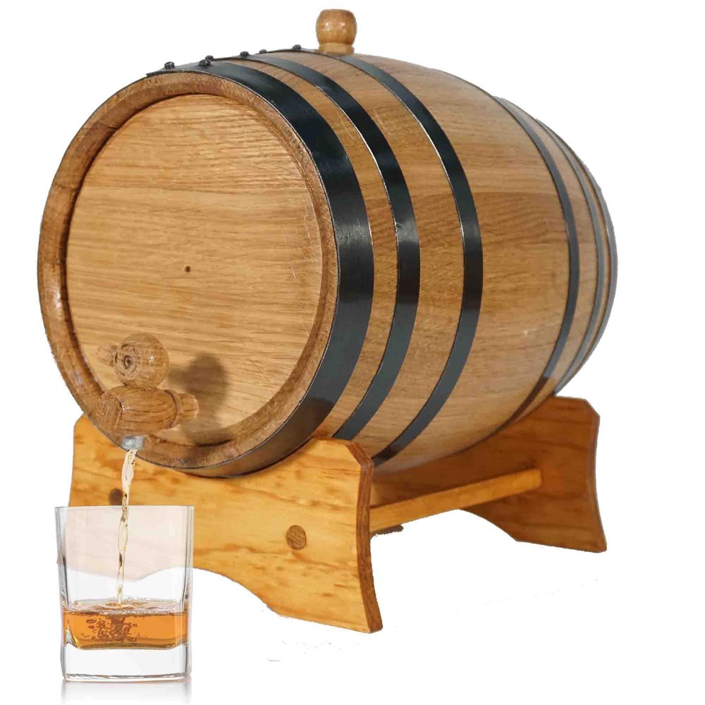 3 Liter Oak Aging Barrel with Stand, Bung and Spigot - Wooden 3L Whiskey Barrels Wine Barrel Decanter For The Home Brewer, Distiller, Wine Maker and Cocktail Aging - Bourbon Barrel Gifts For Men