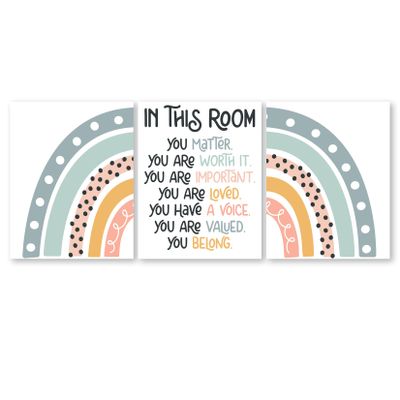 HoneyKICK Boho Rainbow Classroom Decor - 3 Poster Set - 11x14 Unframed Cardstock - Mindset Motivational Wall Art for Teachers, Bulletin Board Decorations, Classroom Must Haves