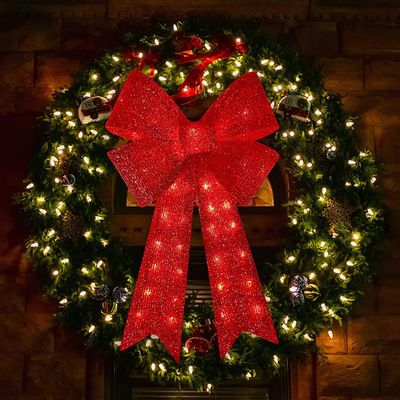 XMASLAND 32inch 72LED Twinkle Red Christmas Bows with LED Lights, Christmas Tree Decoration Wreath Bow Light Topper Light for Indoor Outdoor Christmas Decoration