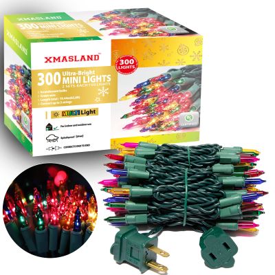 XMASLAND Ultra-Bright Connectable Multi Christmas Light Set 300Count 63.8Feet(2Sets-Each 150Lights) Incandescent Bulb Mini String Light for Indoor Outdoor Christmas Tree Wedding Garden Holiday Party