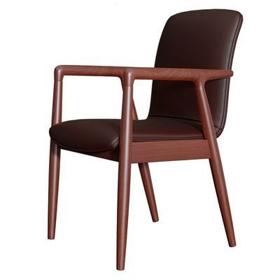 NABEIM Dining Chairs with Arms, Mid-Century Dining Side Chair with Faux Leather Seat, Arm Chair in Rubberwood, Upholstered Living Room Chairs for Kitchen Bedroom Cafe (Color : Dark Brown)