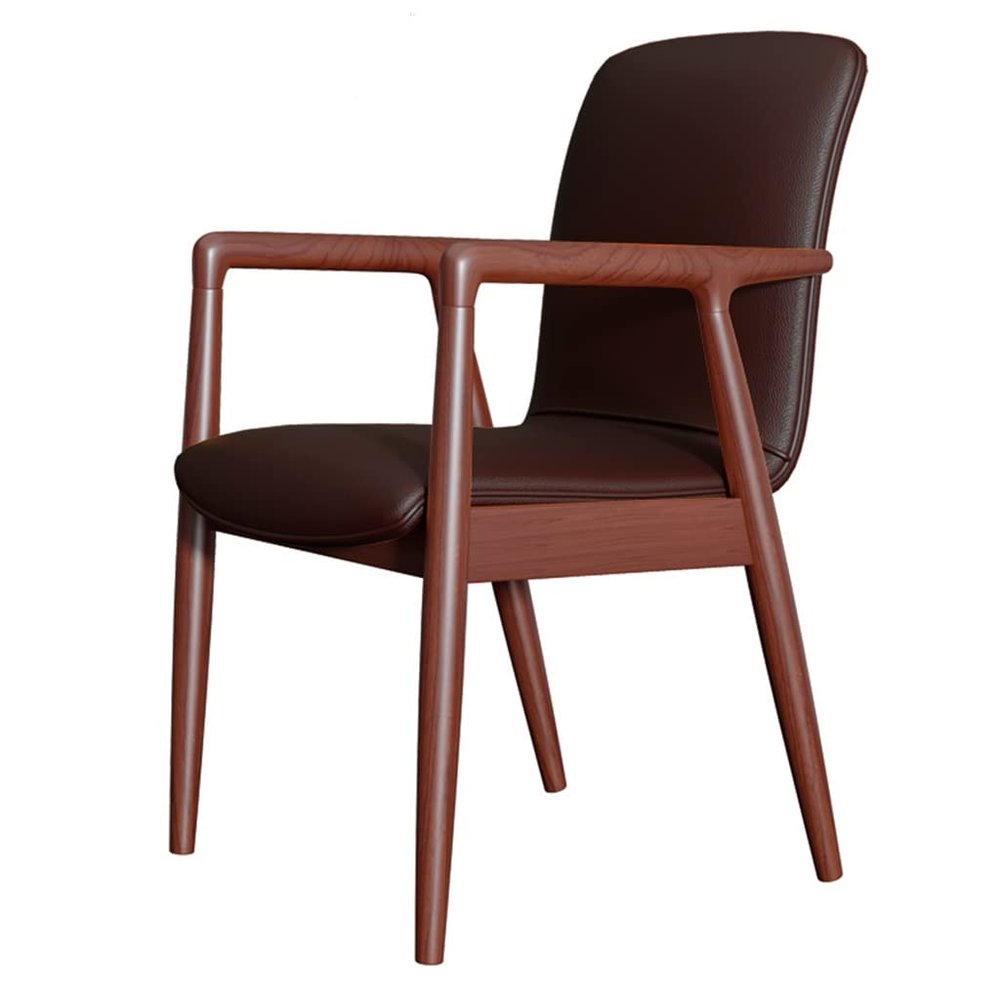 NABEIM Dining Chairs with Arms, Mid-Century Dining Side Chair with Faux Leather Seat, Arm Chair in Rubberwood, Upholstered Living Room Chairs for Kitchen Bedroom Cafe (Color : Dark Brown)