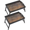 2 Pack Bed Tray Table Breakfast Trays Serving Tray Bamboo Bed Laptap Floding Legs with Handles and Phone Holders view 2