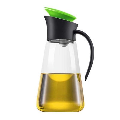 olive oil and vinegar dispenser cruet bottles Olive Oil Bottle With Automatic Cap,High Borosilicate Glass And Oil Vinegar And Soy Sauce Dispenser Bottle For Kitchen 550ml (Color : Green)