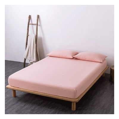 GXFWJD Deep Fitted Sheets 100% Washed Cotton Bottom Sheets Small Double Bed Sheet 25cm Deep Pocket Hotel Quality 1-Piece Twin Fitted Bed Sheet Only (Color : Light Pink, Size : 180x200cm+25cm)