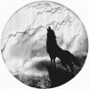 Wolf Elastic Edged Polyester Fitted Tablecolth, Howling Animal on Cliff Under Full Moon Print Large Round Fitted Table Cover, Fit Round Tables up 45"-56" Diameter, for Indoor Outdoor Patio Use view 1