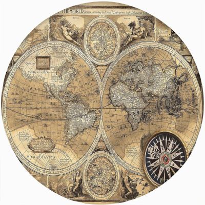 XISUNYA World Map Round Fitted Tablecloth with Elastic Edge, Atlas Theme Countries Print Large Polyester Table Cover, Fit Round Tables up 45"-56" Diameter, for Outdoor Indoor Use