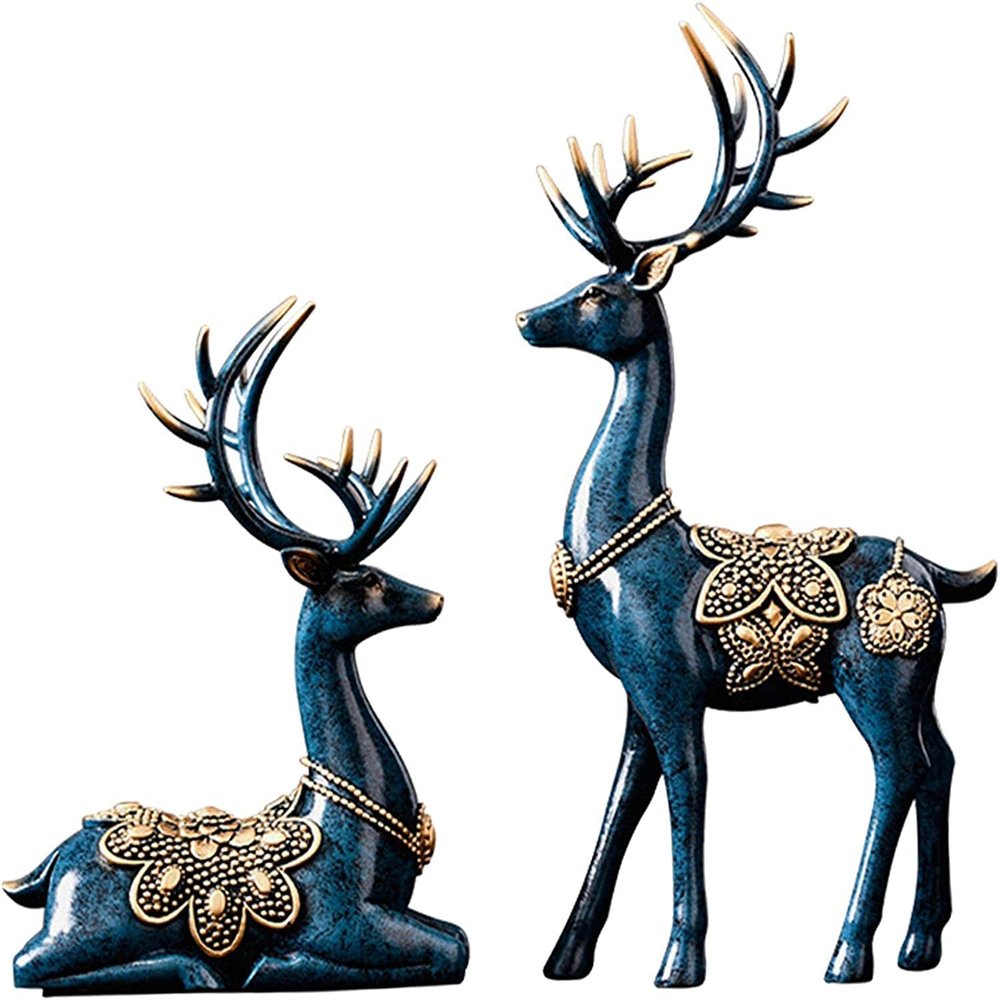 2pcs Couple Reindeer Sculpture Reindeer Figurines Modern Deer Statue Reindeer Ornament for Christmas Table Living Room Decorations - Blue