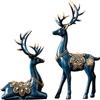 2pcs Couple Reindeer Sculpture Reindeer Figurines Modern Deer Statue Reindeer Ornament for Christmas Table Living Room Decorations - Blue view 1