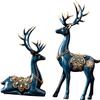 2pcs Couple Reindeer Sculpture Reindeer Figurines Modern Deer Statue Reindeer Ornament for Christmas Table Living Room Decorations - Blue view 3