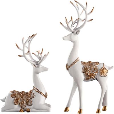 2pcs Couple Reindeer Sculpture Reindeer Figurines Modern Deer Statue Reindeer Ornament for Christmas Table Living Room Decorations - White