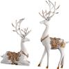 2pcs Couple Reindeer Sculpture Reindeer Figurines Modern Deer Statue Reindeer Ornament for Christmas Table Living Room Decorations - White view 4