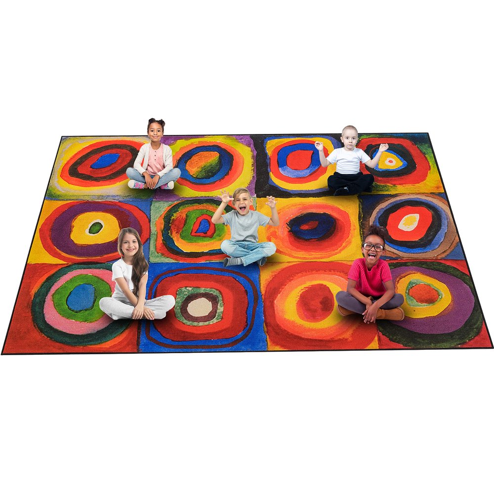 ABCarpet Red Art Classroom Rug Carpet Non-Slip Washable Rug for Preschool Elementary Library Reading Activity Art Studio Homeschool Kindergarten Pre-K Large Soft 12 Seating 6.5 x 8.5 ft