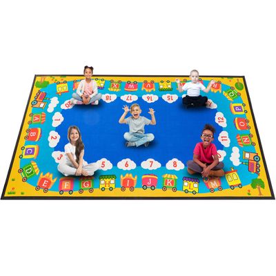 ABCarpet Classroom Rug Kids Carpet 7'6" x 13'1" Blue Library Carpet ABC Educational Elementary School Daycare Nursery Rug ABC Numbers Reading Alphabet Classroom Area Rug