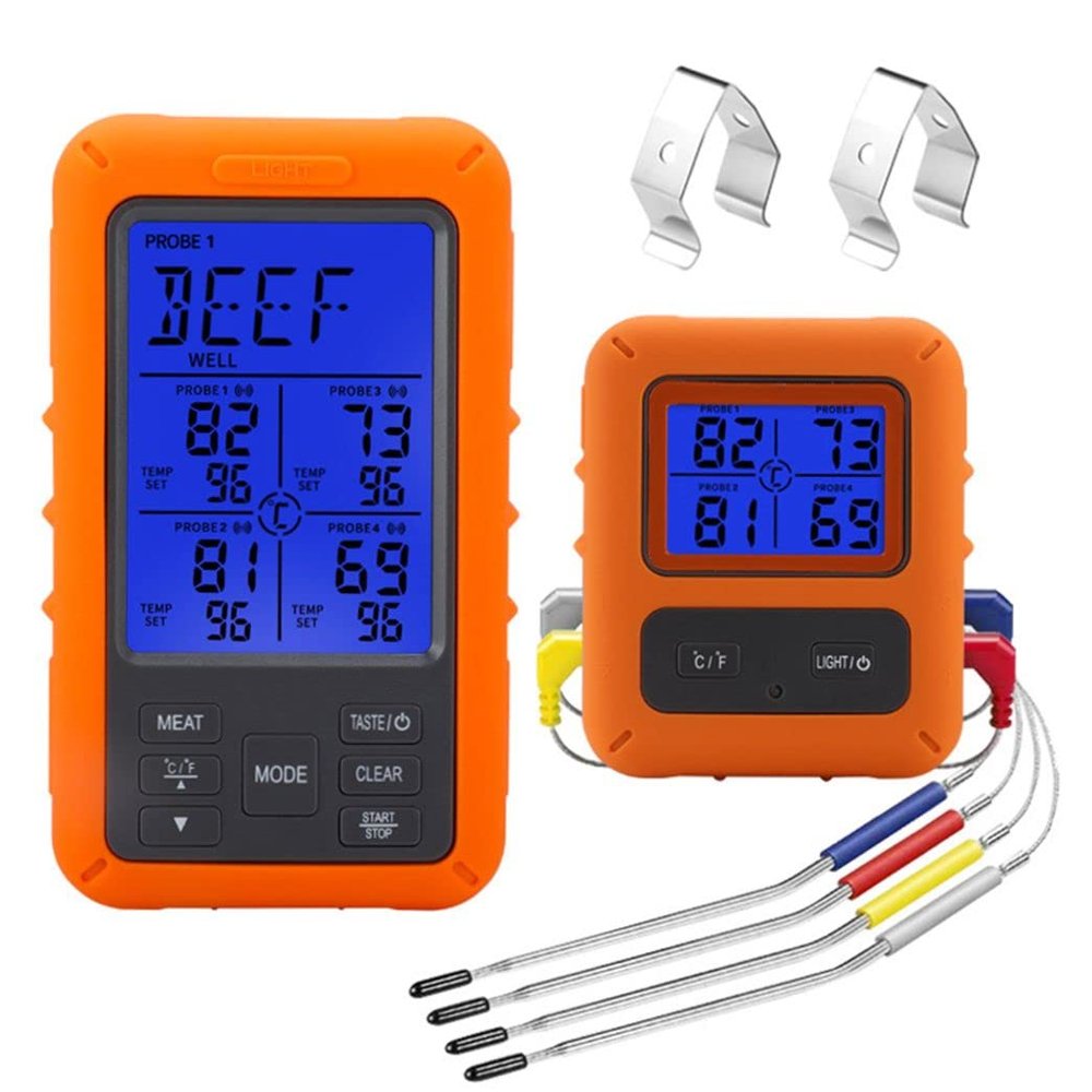 Digital Instant Read Meat Thermometer Wireless Meat Thermometer with Four Meat Prob Meat Cooking Thermometer Probe for BBQ Grilling Smoker Baking Turkey